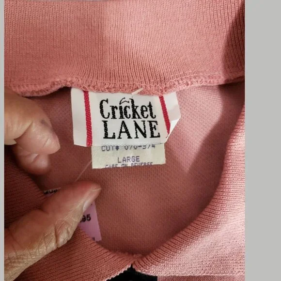 Cricket Lane  Vtg Sweater With Black Embroidery & Faux Buttons Pink/black Large - Picture 3 of 10